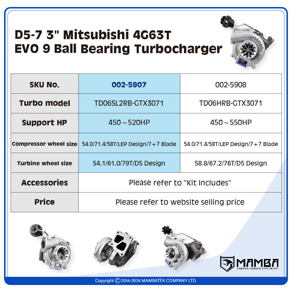 TD06SL2RB-GTX3071R D5-7 3" Mitsubishi 4G63T EVO 9 Ball Bearing