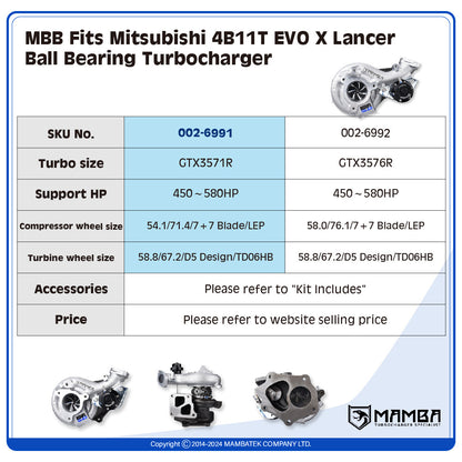 GTX3571R Mitsubishi 4B11T EVO X Lancer Ball Bearing Turbocharger