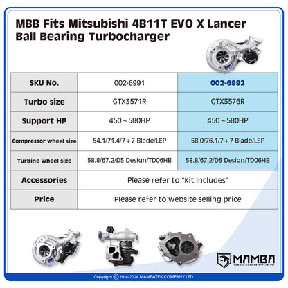 GTX3576R Mitsubishi 4B11T EVO X Lancer Ball Bearing Turbocharger